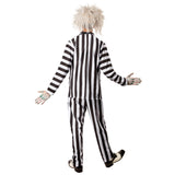 Back view of Beetlejuice Deluxe adult black and white striped costume