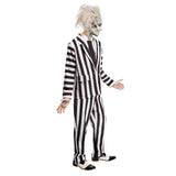 Side and back view of Beetlejuice Deluxe adult striped costume