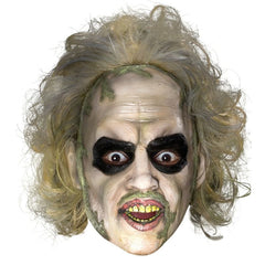 Beetlejuice adult vinyl mask with messy hair and painted face details