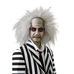 Officially licensed Beetlejuice wig with messy grey hair and attached bald front for adult costumes