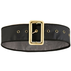 Black PVC Belt with gold buckle – ideal for Pirate or Santa costumes.