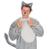 Grey bendable plush wolf tail worn with grey onesie