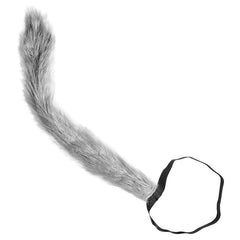 Grey bendable plush wolf tail costume accessory with elastic waist strap