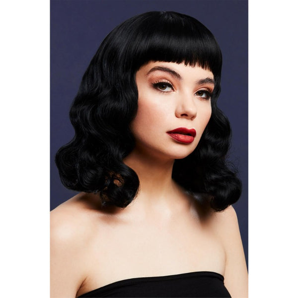 Black short wavy wig with fringe – Bettie style