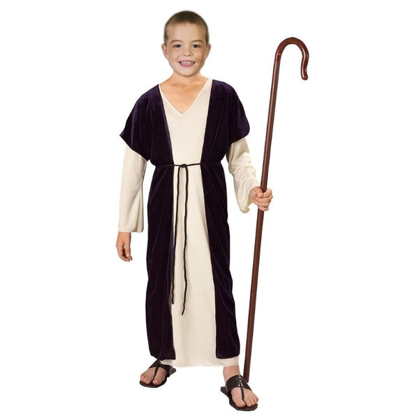 Biblical Shepherd Child Costume, ankle length robe with cream under robe and rope belt.