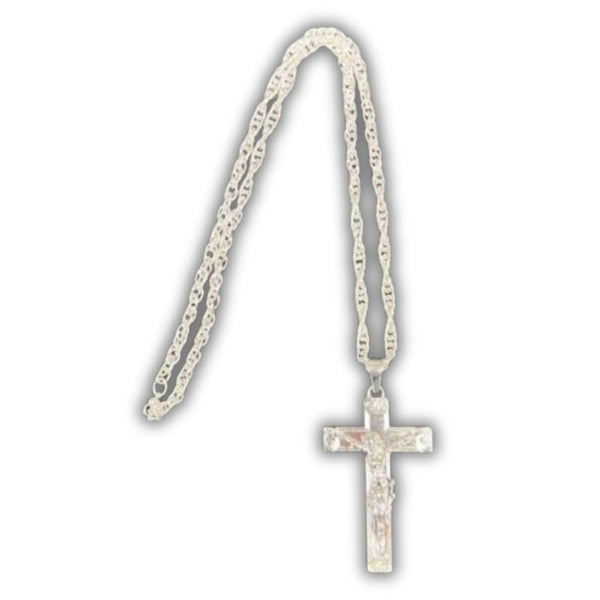 Big silver necklace with cross pendant for priest or costume look
