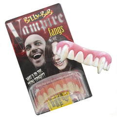 Billy Bob Vampire Teeth with realistic fangs, teeth with packaging – Halloween costume accessory.