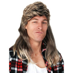 Two-tone brown and blonde mullet wig with short front and long back