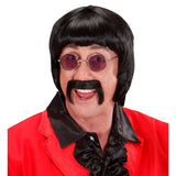 Black 60s musician wig with a Sonny and Beatles vibe