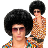 Black 70s Disco Wig worn by adult man and woman in retro costume looks