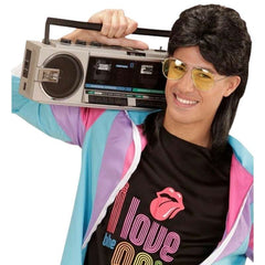 black 80s mullet wig glasses costume