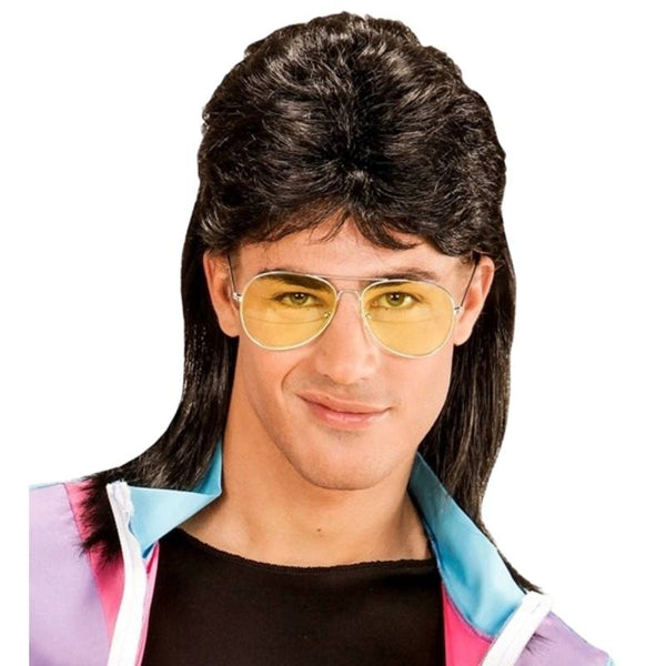 black 80s mullet wig glasses costume