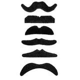 Black adhesive moustache pack with six assorted styles