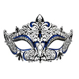 Black/Blue Filigree Eye Mask, metal lace madk with blue glitter and clear diamantes.