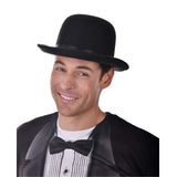 Black bowler hat with elastic inner.