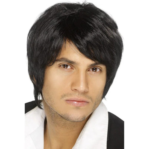 Black Boy Band Wig – A sleek, short wig with a stylish sweeping fringe, perfect for recreating the iconic looks of classic and modern boy bands.