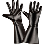 Pair of black leather look costume gloves, versatile accessory for western, superhero, or bikie costumes