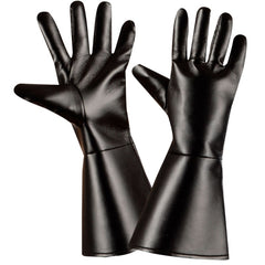 Pair of black leather look costume gloves, versatile accessory for western, superhero, or bikie costumes