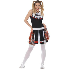 Black cheerleader costume with dress and pom poms