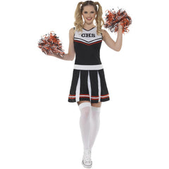 Black cheerleader costume with dress and pom poms