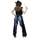 Black Cowgirl Vest and Chaps fringed Western costume back view