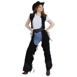 Black Cowgirl Vest and Chaps fringed Western costume front view