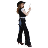 Black Cowgirl Vest and Chaps fringed Western costume side view
