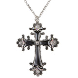 Black gothic cross necklace with sparkling strass detail for vampire costumes