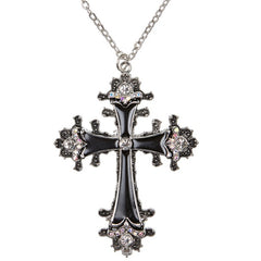 Black gothic cross necklace with sparkling strass detail for vampire costumes