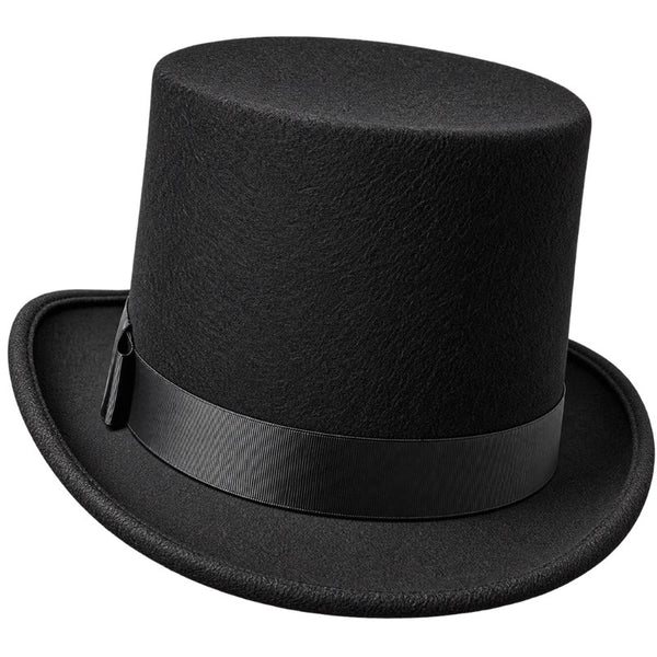 Black deluxe adult costume top hat with ribbon band