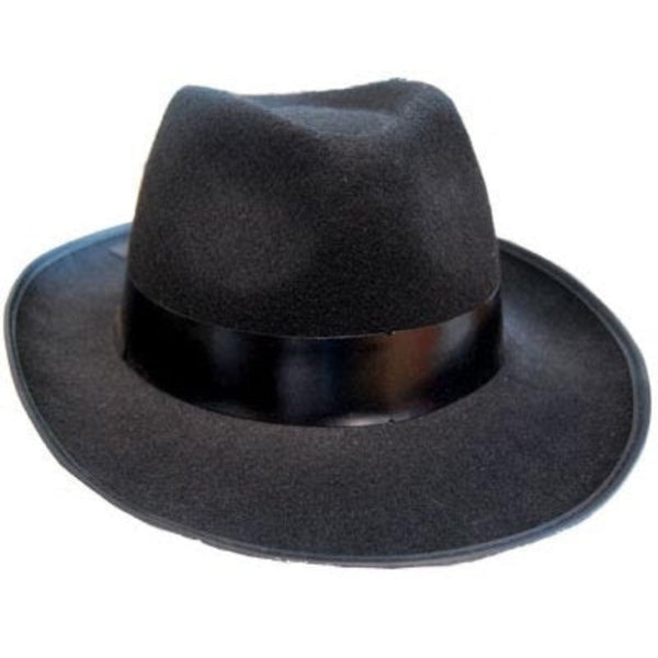 Black felt gangster fedora hat costume accessory for 1920s costumes