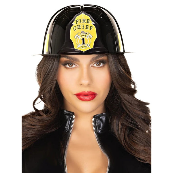 Adult black Fire Chief costume hat by Leg Avenue – front view
