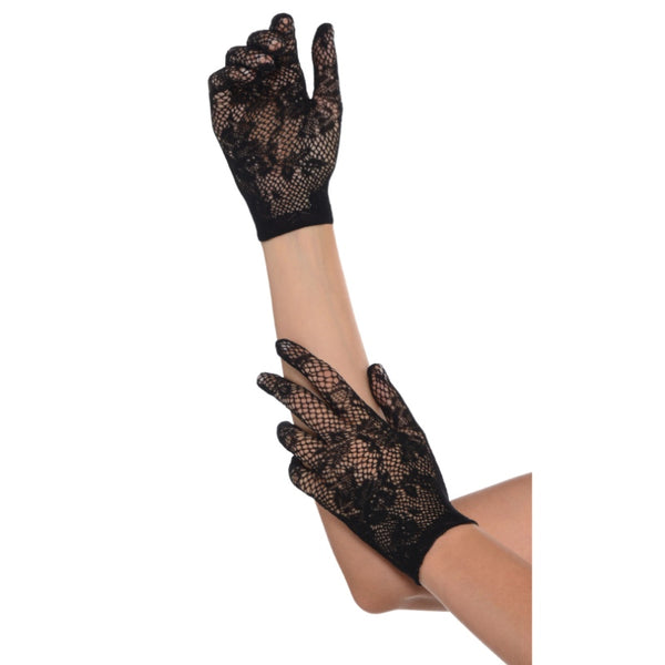 black floral net lace gloves short style
