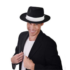 Black Gangster Hat with White Band – 1920s Style Costume Accessory by Dr Toms
