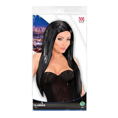 Black glamour wig long straight with centre part