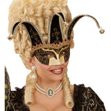 Venetian carnival jester mask in black and gold