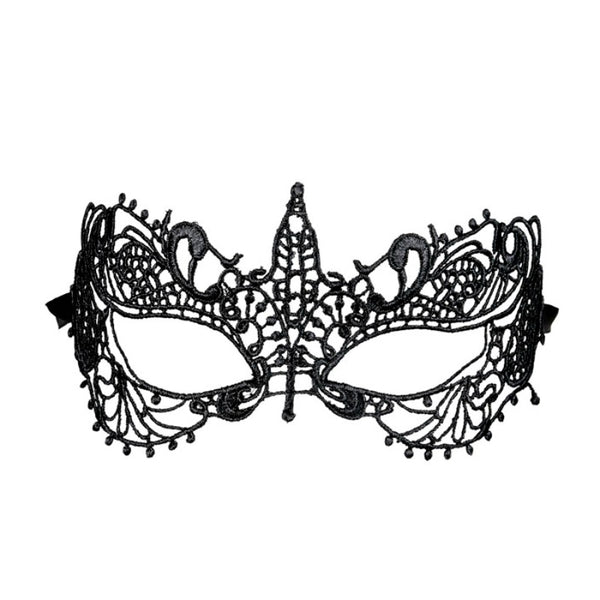 Black gothic lace masquerade eye mask with ribbon ties