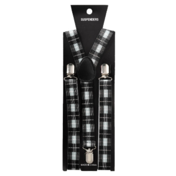 Black and green check adjustable adult suspenders costume accessory