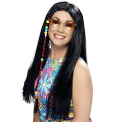 Black hippie party wig long 1960s 1970s retro costume wig
