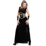 Women's Black Knight Costume – side view showing long skirt and side split