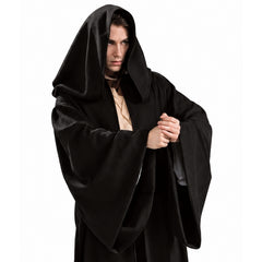 Adult black knight hooded robe costume front view