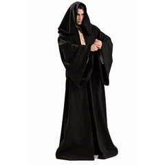 Adult black knight hooded robe costume front view