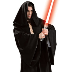Adult black knight robe costume with hooded medieval cloak design