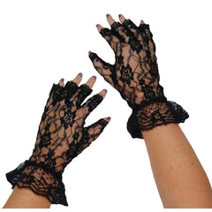 Black lace fingerless gloves short costume accessory