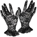 Black Lace Gloves with Ruffle Cuff