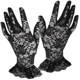 black lace gloves with ruffle cuff detail
