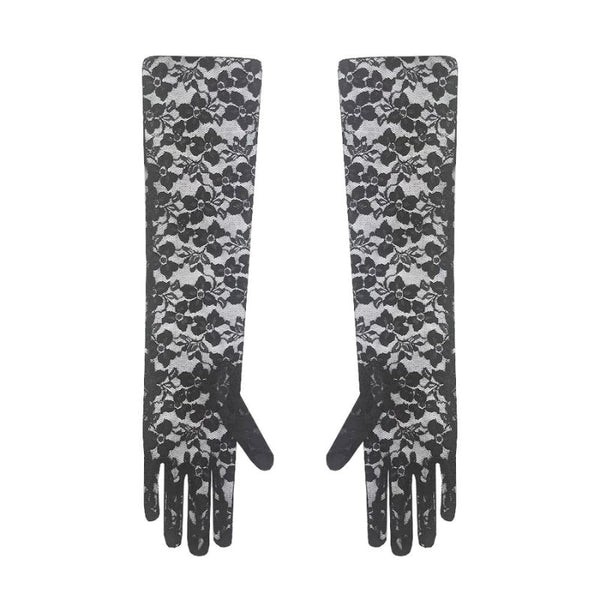 Black Lacy Long Gloves, measures 42cm long.
