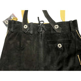 Black leather lederhosen showing adjustable waistband