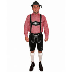 Men's black suede leather lederhosen with eagle embroidery for Oktoberfest