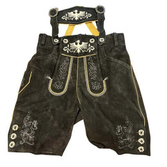 Men’s Black Leather Lederhosen with Eagle Embroidery for Oktoberfest